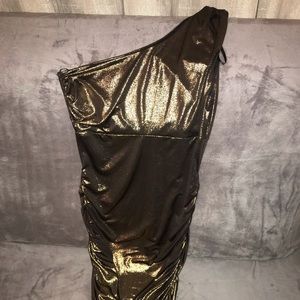 One Shoulder Gold Metallic Dress